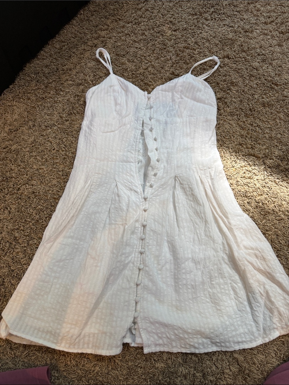 American Eagle Outfitters White Textured Button-Front Mini Dress